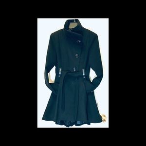 Steve Madden Hi-Low Flare Skirt Lined Coat w/belt